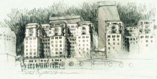     The first sketch I did for what would eventually become the Mandarin Oriental Hotel, Boston