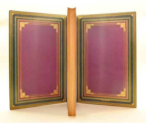 The Pugin Volumes are Full-Leather, with wide Dentelles from the Cover Leather, and Doublures in Bright Purple