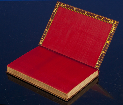 Scarlet Red Silk Endpapers, photo courtesy of David Brass Rare Books, Calabasas, California