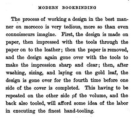 William Matthews was the Father of American Bookbinding, and was the man under whom Henry Stikeman served his apprenticeship, and from whom he learned to tool or 'finish'.